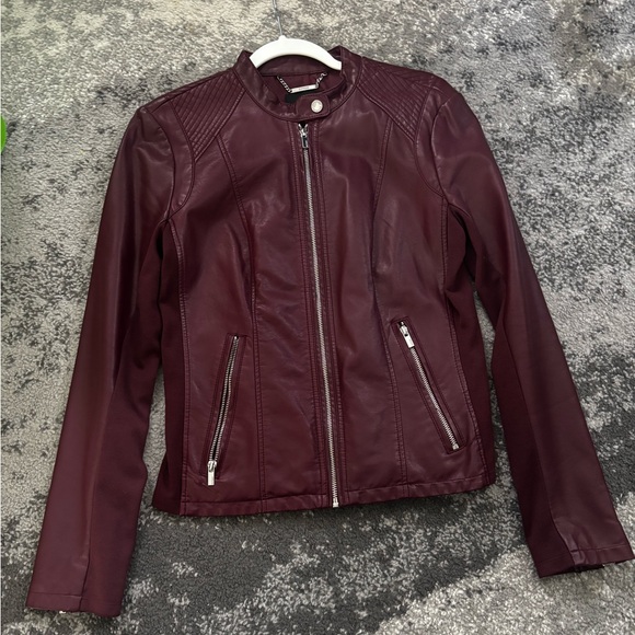 Express Maroon Leather Jacket for Women - Picture 3 of 8